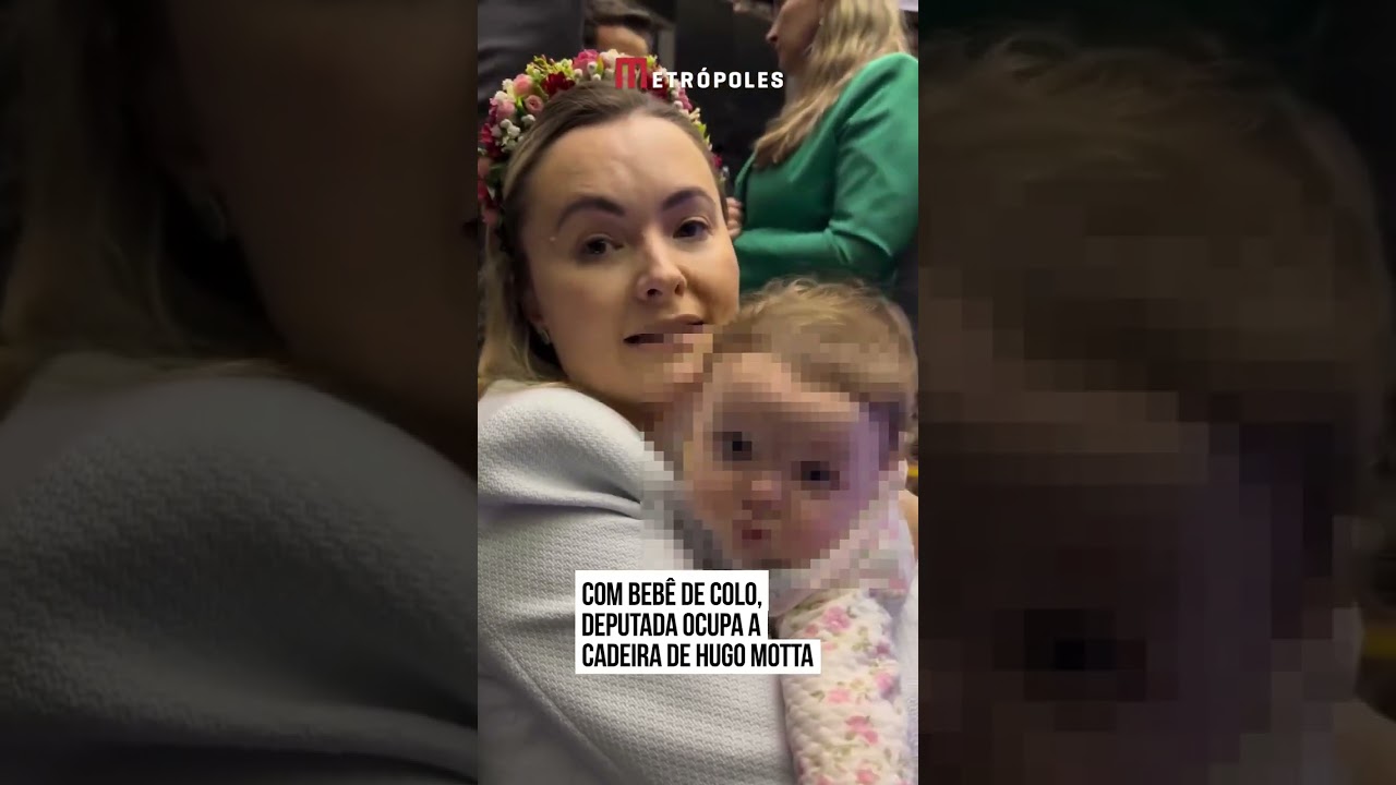 Com bebê de colo deputada Julia Zanatta ocupa cadeira de Hugo Motta