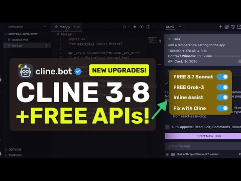 Cline 3.8 (Upgraded) + NEW FREE 3.7 Sonnet APIs : These NEW Upgrades CHALLENGE Cursor!