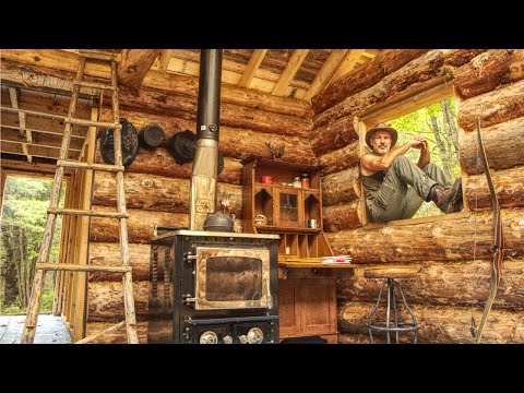 Half a Roof, Wood Stove Installation | Building an Off Grid Log Cabin Alone in the Wilderness, Ep21