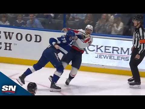 Lightnings Emil Lilleberg Squares Up Capitals Brandon Duhaime After Big Hit