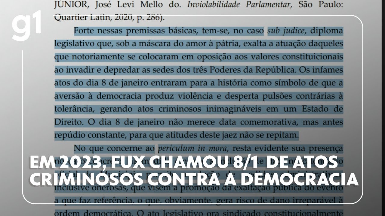 Em 2023 Fux chamou 8 de janeiro de atos criminosos contra a democracia