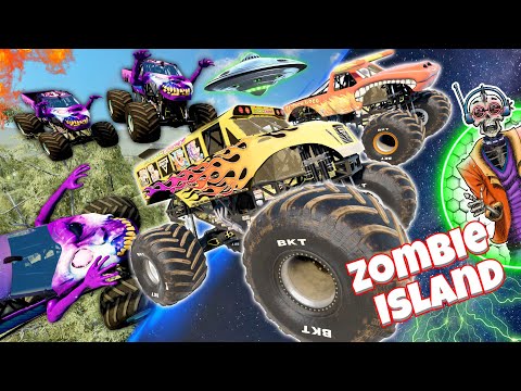 MONSTER JAM GRAND PRIX HEIST! Zombie Monster Trucks Take Lightning McQueen! BeamNG Drive