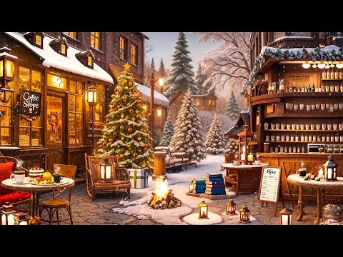 Gentle Winter Jazz Ambiance at a Warm Outdoor Cafe ❄️ Relaxing Piano Music with Beautiful Snowfall