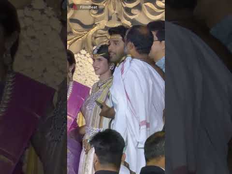 Allu Arjun spotted with his family at Allu Sirish’s wedding celebration.