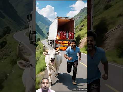 The cow saved the sheep and the driver 😭 #ai​ #cow​ #rescue​ #truck​ #feedtheanimals #animalwelfare
