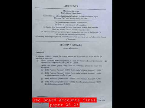 ISC Board Accounts final Questions Paper 22-23 #accountancy #account #questionpaper