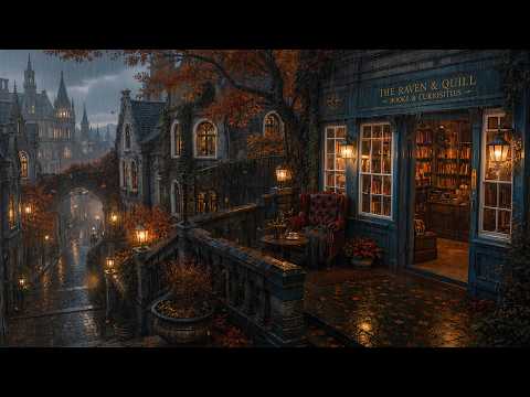 Old European Bookstore in Moody Autumn Rain | Dark Academia Music for Reading, Study & Relax