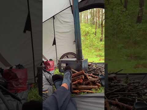 ALONE IN THE SILENT FOREST, WITH JUST A HOT TENT #camping #outdoors #asmr #shorts  #solocamping