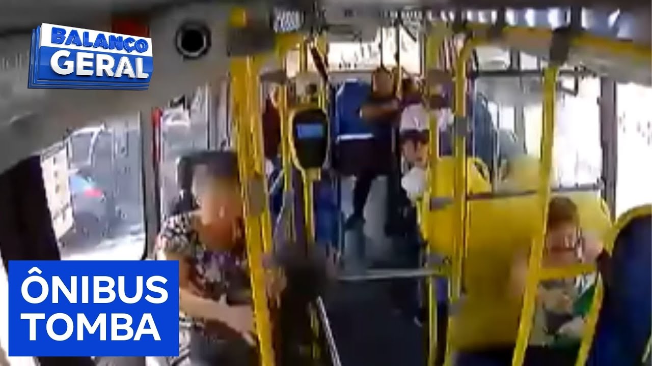 Ônibus perde o freio e tomba ao motorista perder o controle