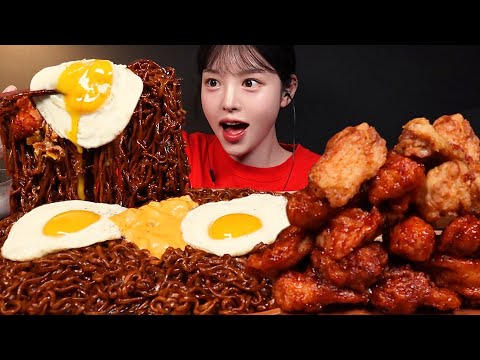 SUB)바삭매콤 교촌 레드순살에 짜계치 먹방! 짜파게티 치킨 꿀조합 리얼사운드 Chapagetti & Chicken Mukbang Asmr