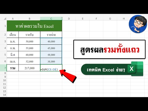 สูตรExcelผลรวมทั้งแถว|บวกท