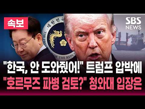 [🔴속보] "한국, 이란 전쟁 안 도와줬어!" 불만 터트린 트럼프.."호르무즈 파병 가닥" 보도에 "사실과 달라" 청와대 반박 / SBS 뉴스속보