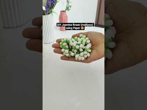வாடாத மல்லி பூ செய்யலாமா ? 😍| DIY Jasmine Flower Making from Paper 😃 | #diy #shorts #craft #trending