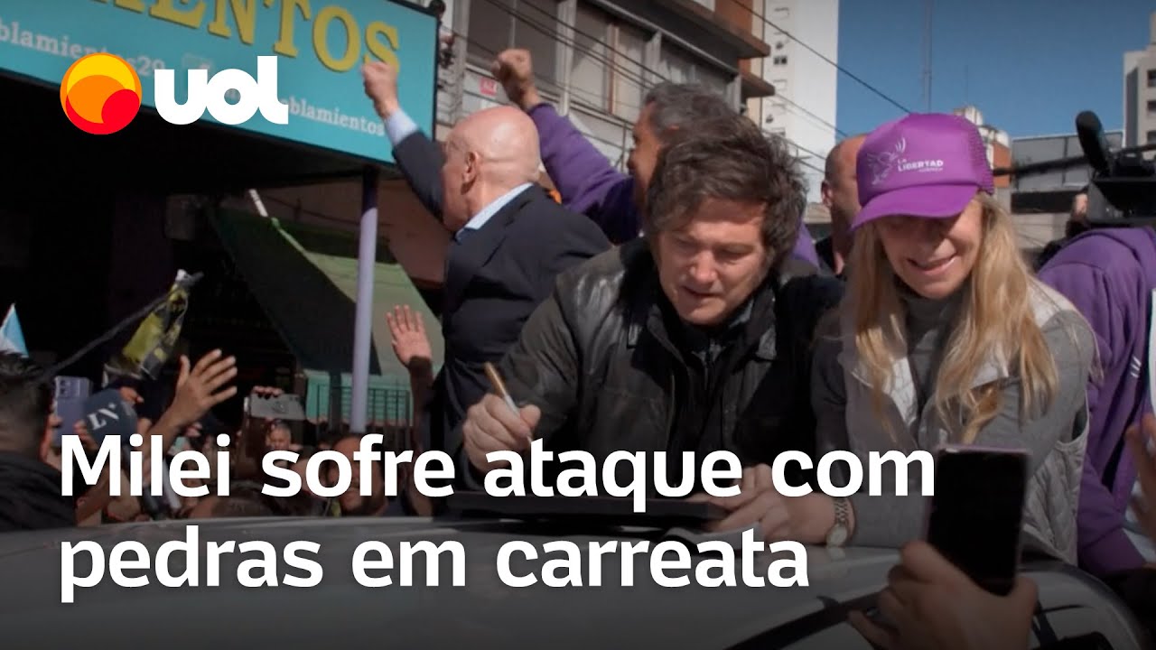 Milei sofre ataque com pedras durante ato de campanha em meio a polêmica com irmã na Argentina