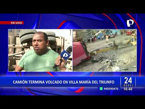 Camión cargado de desmonte termina volcado en Villa María del Triunfo y deja 4 heridos