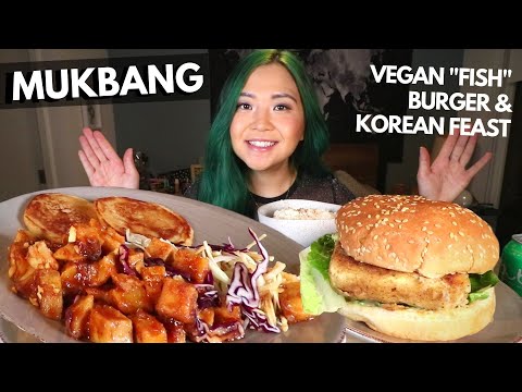 VEGAN MUKBANG: Filet NO Fish BURGER & Korean Feast