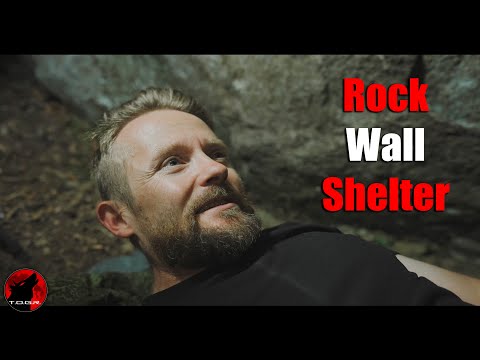 Building a Shelter Under a Massive Rock - Solo Camping Adventure with Military Gear