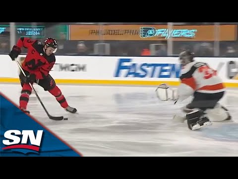 Nico Hischier Slips It Five-Hole On Breakaway At Metlife Stadium vs. Flyers