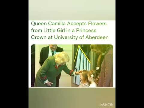 Queen Camilla Accepts Flowers from Little Girl in a Princess Crown at University of Aberdeen