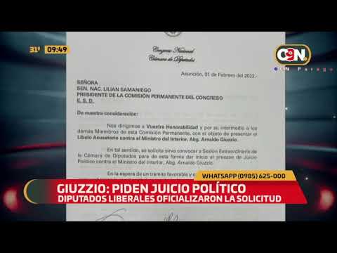 Solicitan juicio político al Ministro del Interior Arnaldo Giuzzio