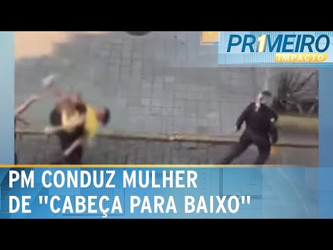 Mulher é levada de cabeça para baixo para viatura policial no RJ | Primeiro Impacto (7/10/24)