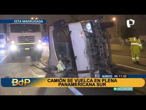Surco: dos heridos tras volcadura de camión se vuelca en la Panamericana Sur