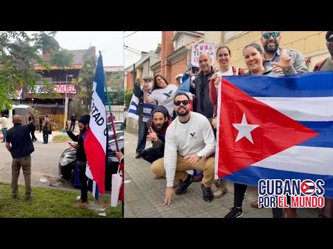 Cubanos en Uruguay enfrenten a defensores del castrismo, mientras frente a embajada de la dictadura