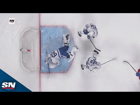 Maple Leafs Joseph Woll Dives Across Crease To Deny Canadiens Nick Suzuki