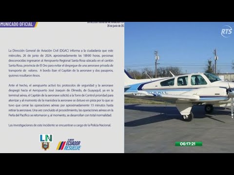 Dirección General de Aviación Civil informa de un intento de robo a una avioneta que traslada dinero