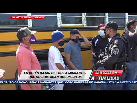 ¡En retenes! Policía hondureña realiza registro de ley a unidades que transportan migrantes