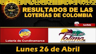 Resultados Lotería de CUNDINAMARCA, TOLIMA, Lunes 26 de abril de 2021 ????????????