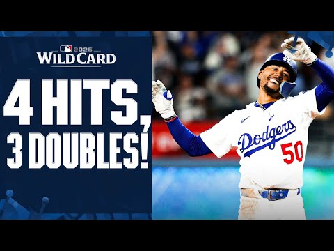 Mookie Betts collected 4 hits (3 doubles) for the Dodgers in Game 2 of the 2025 NL Wild Card Series!