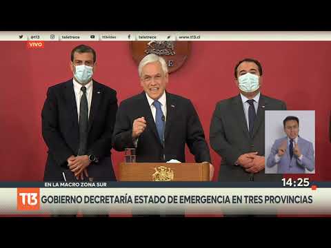 Presidente Piñera decreta estado de excepción en macrozona sur de Chile