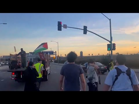 Manifestantes bloquean entradas del aeropuerto de Los Ángeles para exigir alto el fuego en Gaza