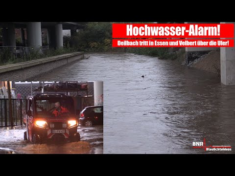 [HOCHWASSER-ALARM in Essen&Velbert!] Deilbach tritt über die Ufer! Feuerwehr im Großeinsatz!