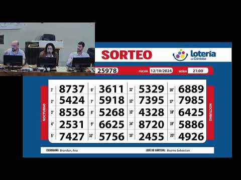 Sorteo de Quiniela NOCTURNO N.º 25978 – 12/10/2024 – 21.00 hs