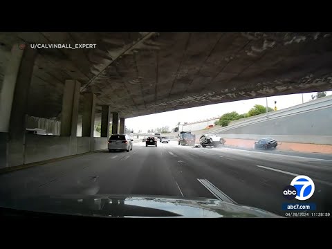 Dashcam video shows SUV flipping over in violent crash on Southern California freeway