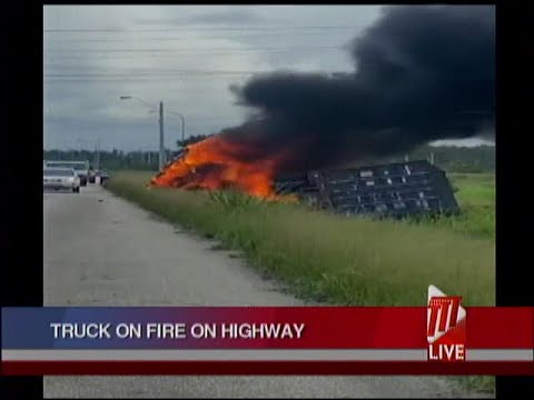 Traffic Pile Up On Highway After Truck Crashes And Bursts Into Flames