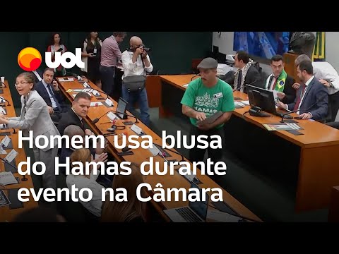 Homem usa blusa do Hamas durante evento na Câmara dos Deputados; veja vídeo