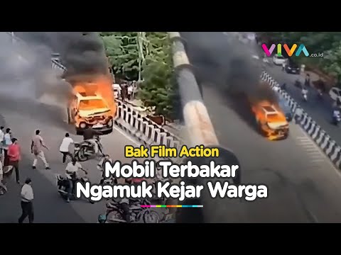 Bak Film 'Ghost Rider', Mobil Terbakar Jalan Sendiri Bikin Warga Kocar-kacir