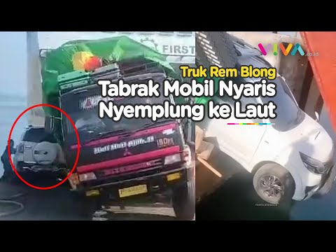 DETIK-DETIK Truk Tabrak Mobil di Pelabuhan Nyaris Nyemplung ke Laut