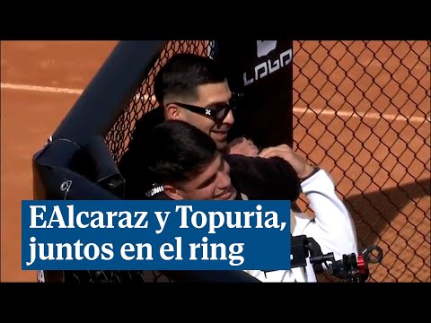 Alcaraz y Topuria luchan en el ring del Mutua Madrid Open de tenis