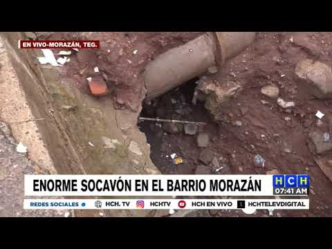 ¡Precaución! Enorme socavón se traga calle y amenaza viviendas en barrios La Guadalupe y Morazán