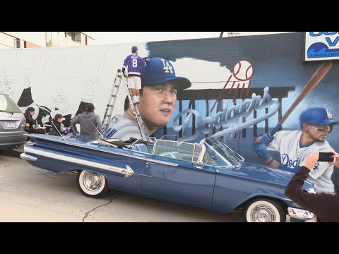 Murals of new Dodgers baseball player Shohei Ohtani pop up across LA