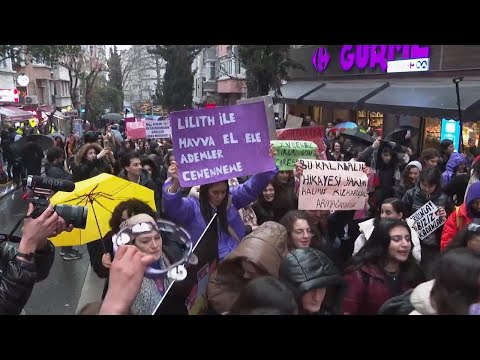 Women in Istanbul protest against domestic violence on International Women's Day