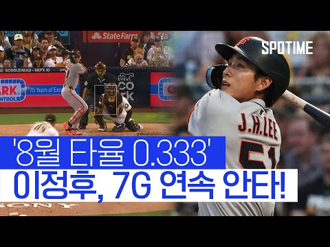 7G 연속 안타 행진! 8월의 사나이 이정후 