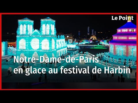 Notre-Dame de Paris en sculpture de glace au festival d'Herbin