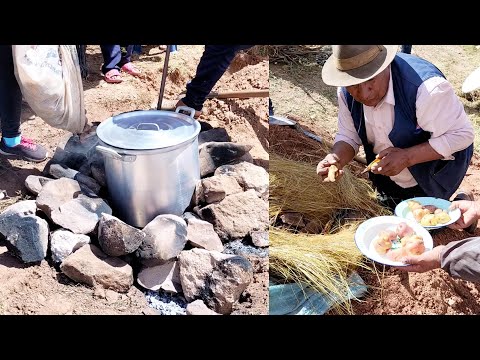 Degustando Qala Waja  HUATIA de LLAMA y CHANCHO a la PIEDRA visita a San Pedro de Totora - Oruro