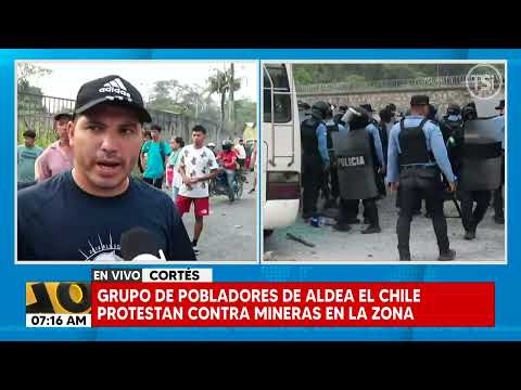 Grupo de pobladores de aldea El Chile, Puerto Cortés protestan contra mineras en la zona