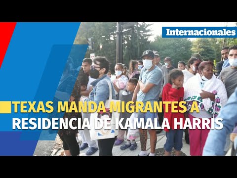 Texas manda buses con centenar de migrantes a residencia de Kamala Harris